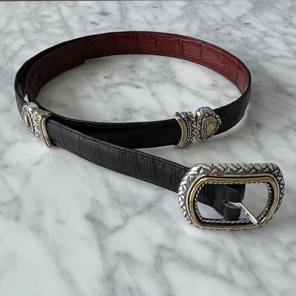 🌼BRIGHTON🌼 Marcus Mixed Metal Reversible Black and Brown Leather Belt, Size M 30 - Picture 2 of 16